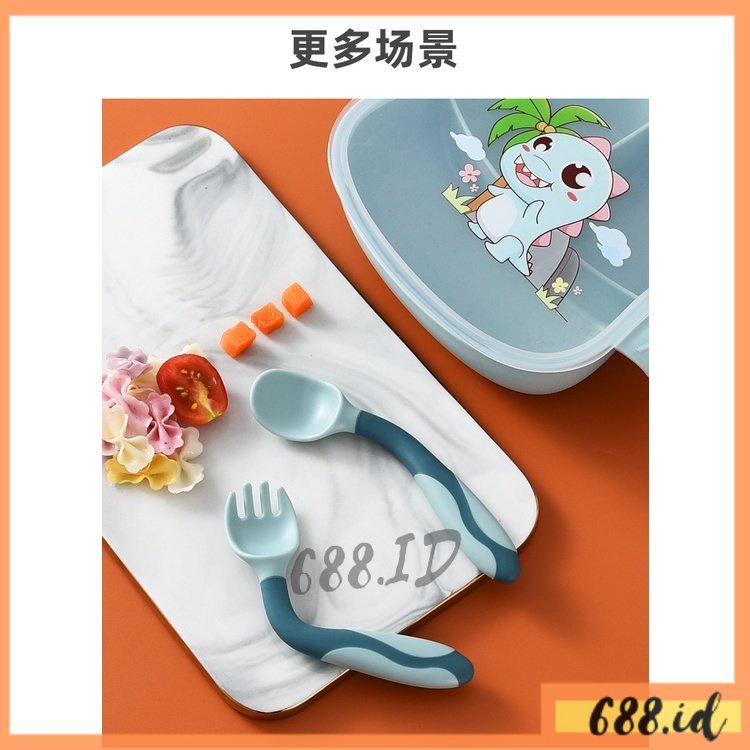 Sendok Makan Bayi Alat Makan Bayi Set Sendok Garpu Bengkok MPASI Bahan Silikon Safety Spoon Baby PR 21