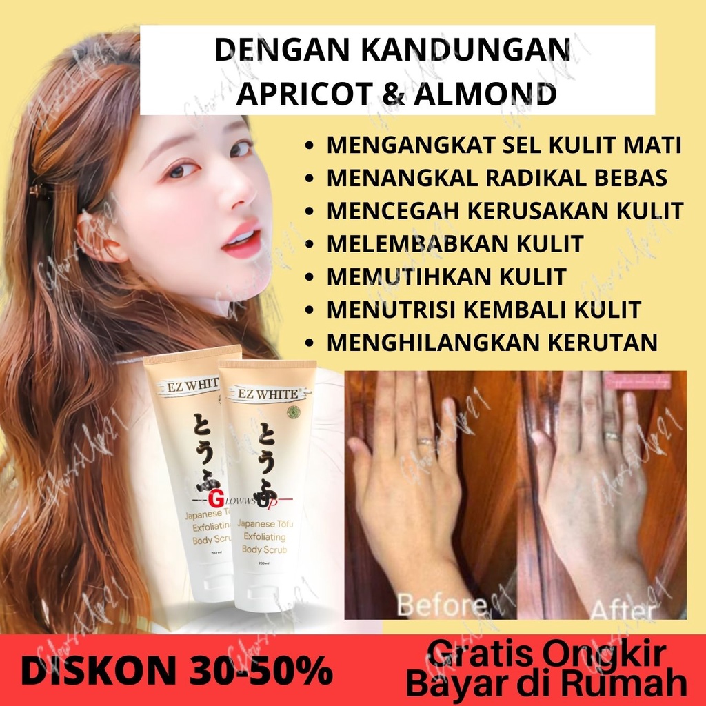 SCRUB PEMUTIH BADAN PERMANEN PENCERAH KULIT EZ WHITE JAPANESE TOFU EXFOLIATING BODY SCRUB 200ML BODY SCRUB TOFU