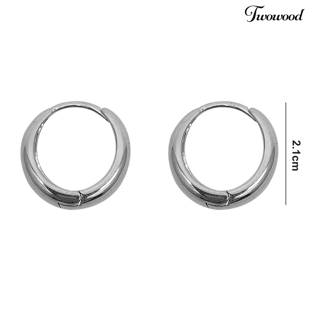 Twowood 1pasang Anting Lingkaran Geometris Halus Tindik Kepribadian Electroplating Ear Decoration Tebal Minimalis Tetesan Air Hoop Earrings Perhiasan Aksesori