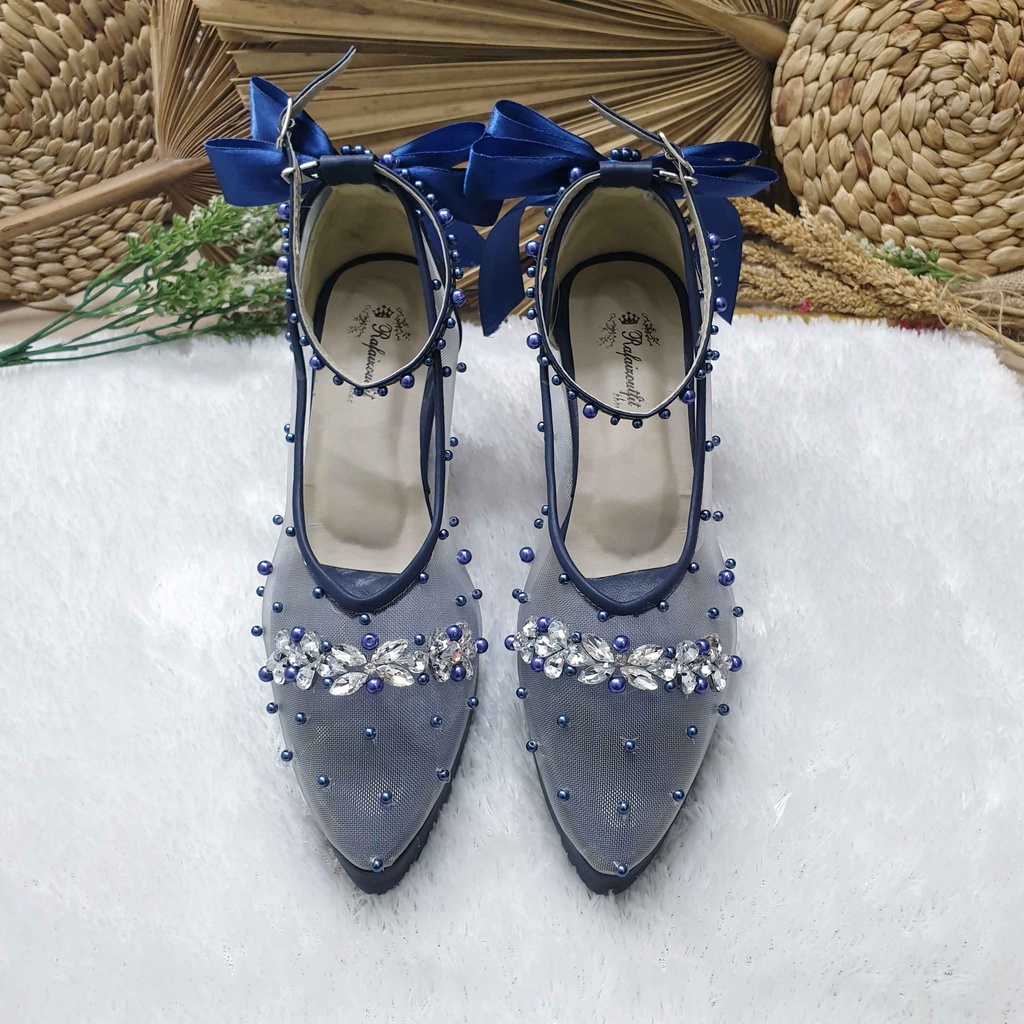 Sepatu wedding pesta cantik v merrisa navy 7cm tahu