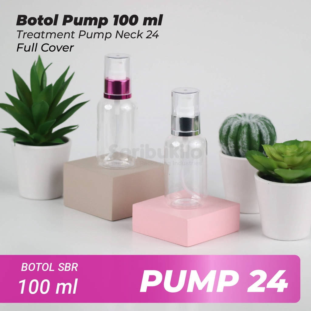 Botol Pump 100 ml SBR/Botol PET Treatment Pump 100 ml Pink &amp; Silver Full Cover