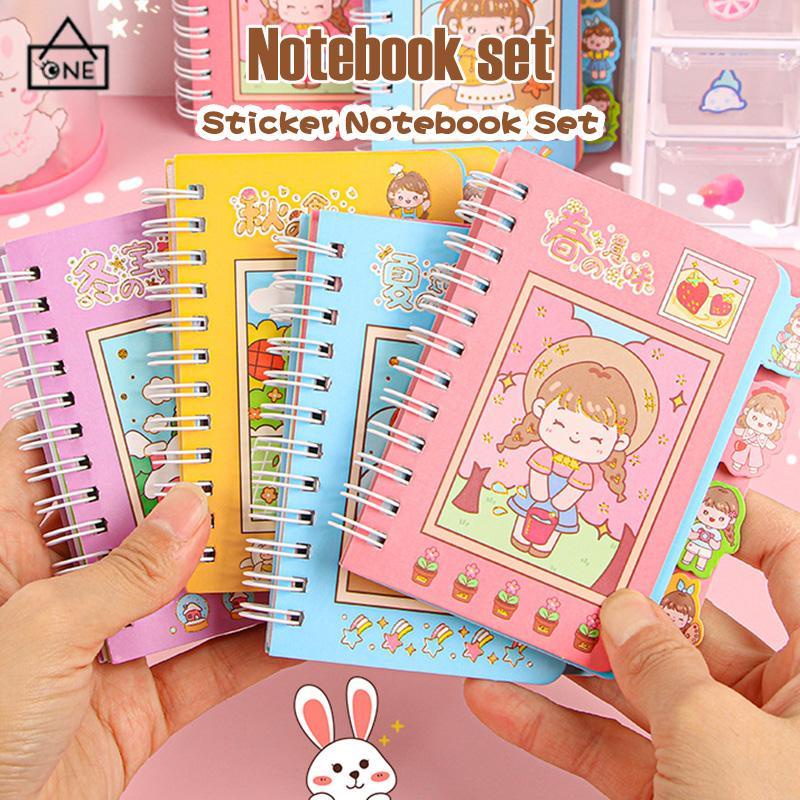 COD❤️Buku Catatan Lucu Siswa Scrapbook Coil  Buku Portabel  Dengan Stiker Di Dalamnya-A.one