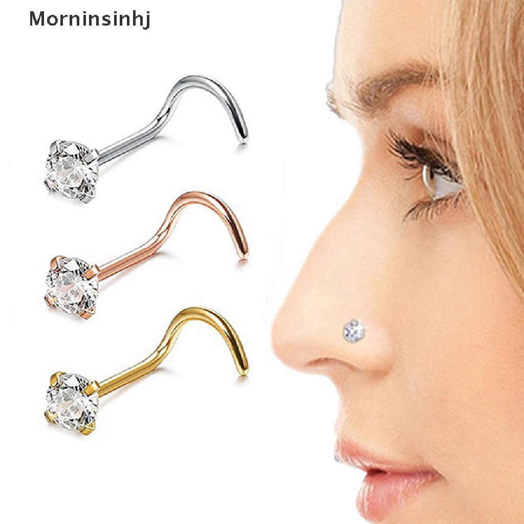 Mornin 1Pc Cincin Hidung Kristal Stainless Steel Nose Stud Rings Perhiasan Tubuh Hadiah id