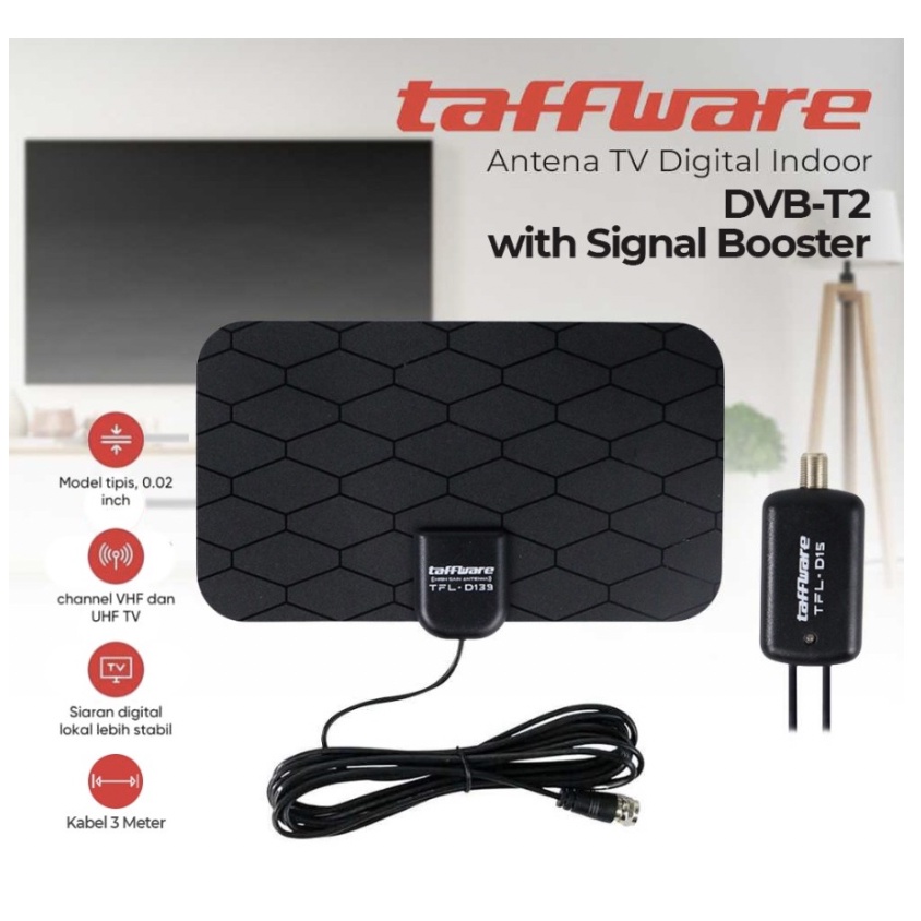 Antena TV Digital Taffware Set Top Box DVB-T2 High Gain 25dB with Amplifier Signal Booster - TFL-D139 Grid