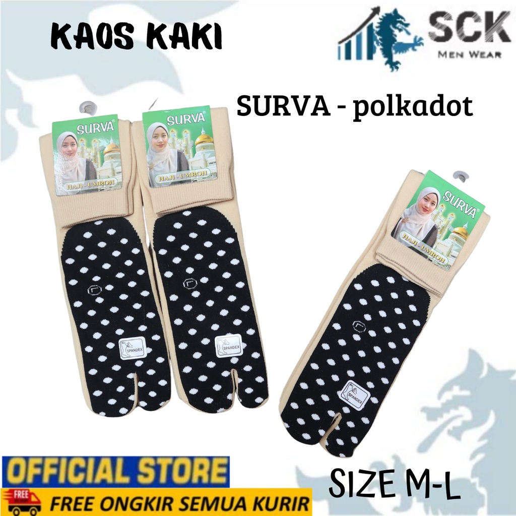 Kaos Kaki Wanita SURVA POLKADOT 2JR / Kaus Kaki Warna Cream Sebetis / Perlengkapan Muslimah – SCK