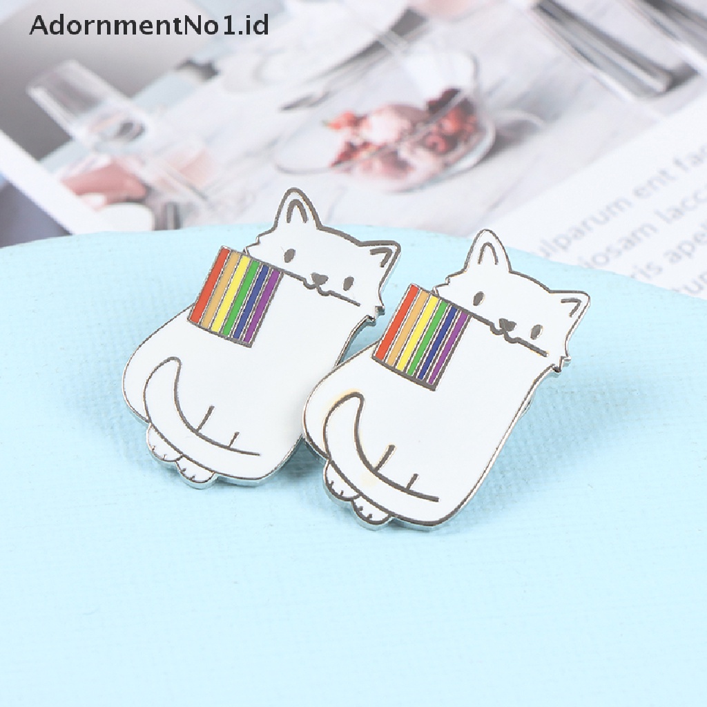 [AdornmentNo1] 1pc Kucing Dengan Bendera LGBT Pride Enamel Pin Hujan Gay Bros Perhiasan [ID]