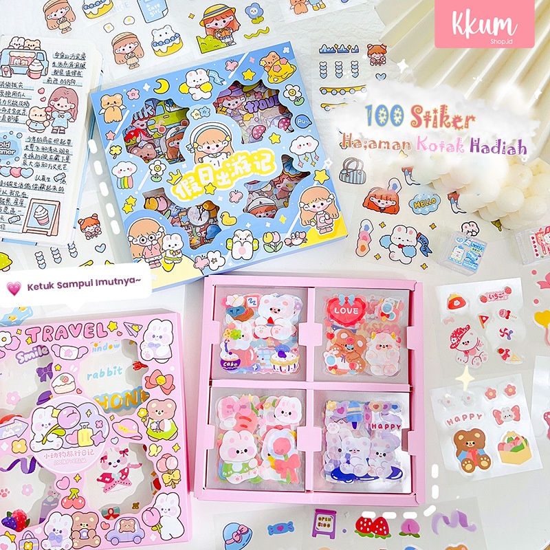 

100 SHEET Stiker set diary book cute aesthetic/ Sticker deco motif DIY korea lucu scrapbook