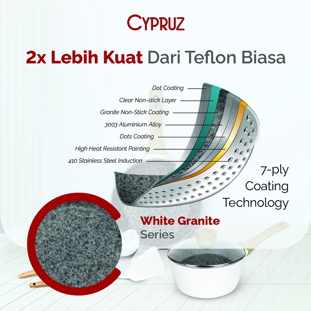 Cypruz Cookware Set White Granite 4pcs PI-0911