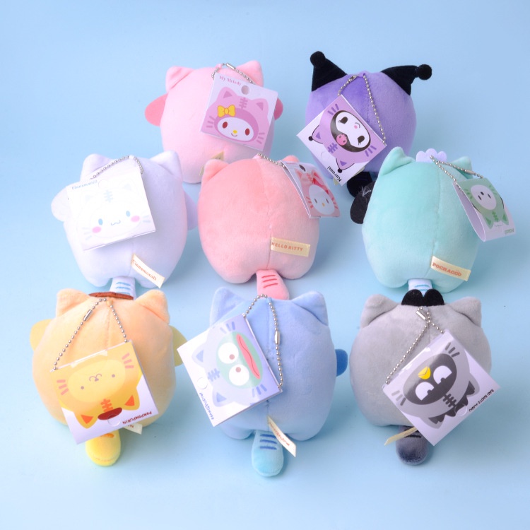 Lucu Sanrio Kuromi Kucing Dumpling Plush Liontin Purin Anjing Boneka Lembut Plushie Figure Boneka Cinnamoroll Hadiah Ulang Tahun