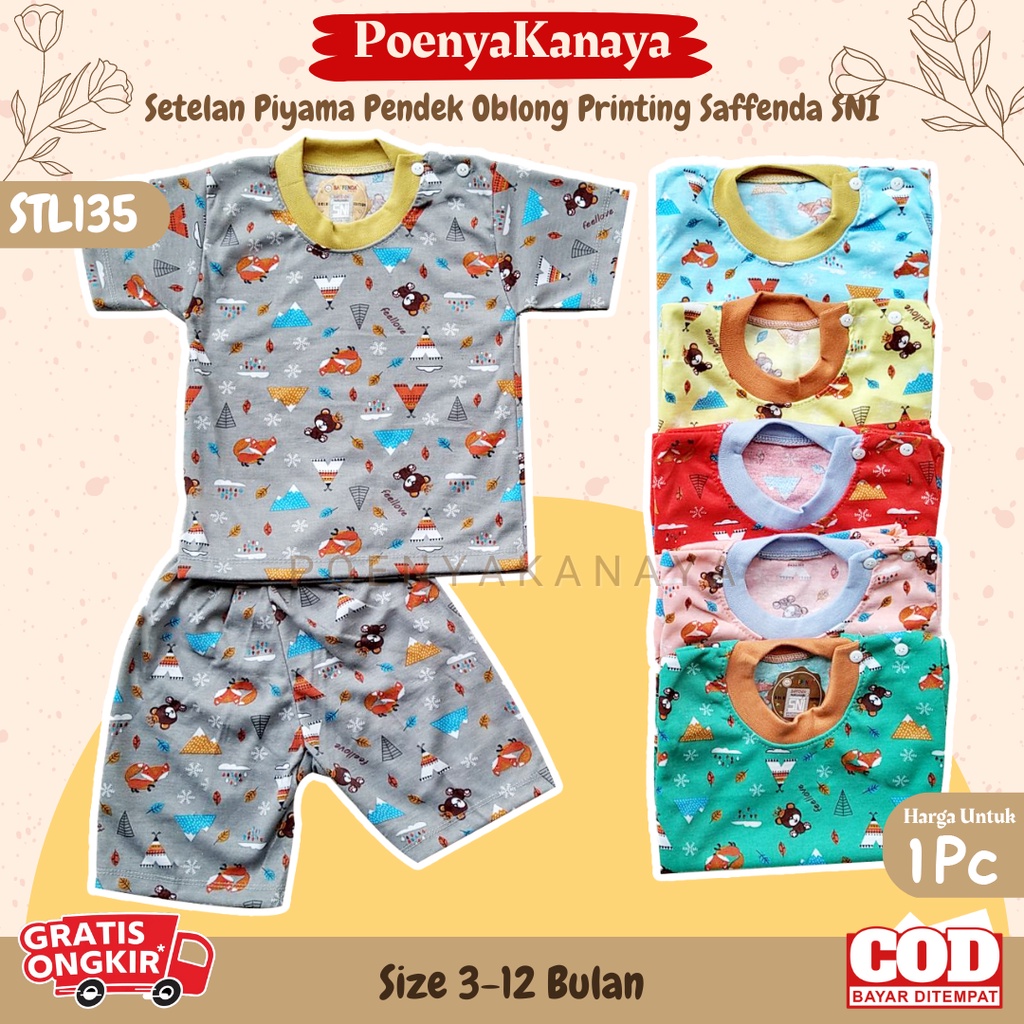 Setelan Baju Bayi Piyama Bayi PENDEK OBLONG PRINTING HAPPY ZOO Saffenda SNI 3-12 Bulan STL135