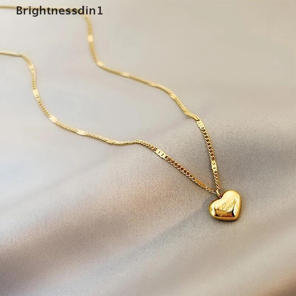 [Brightnessdin1] Fashion Berlapis Emas Cinta Hati Kalung Untuk Wanita Pria Liontin Gantung Rantai Choker Kalung Valene Hadiah Hari Perhiasan Butik