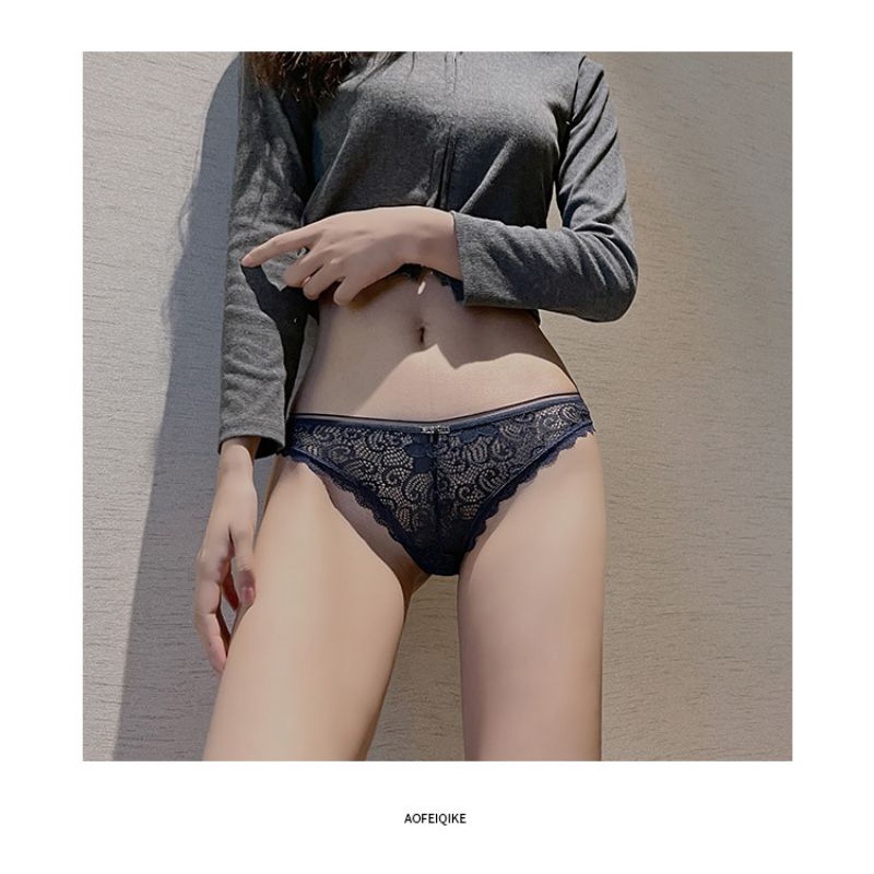 Selena Panties Celana Dalam Thong Sexy Wanita Lace Renda Hot CD Cewe Transparan Lacey
