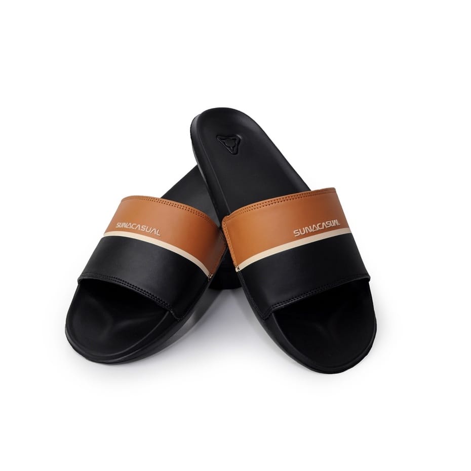 Sun Casual - Vol 3 Brown / Black | Slippers Slide | Sandal Pria | Sandal Wanita | Sandal Unisex
