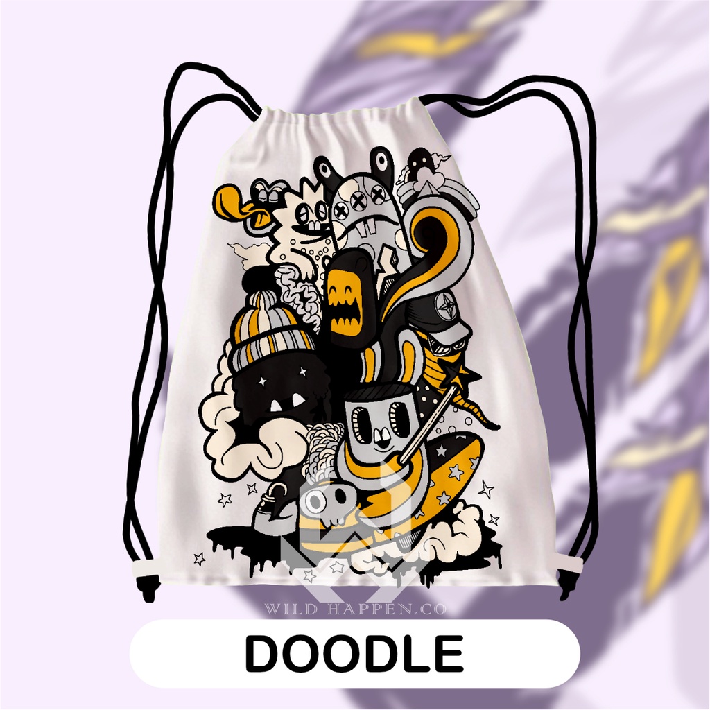 Tas Serut / String Bag Full Print Doodle