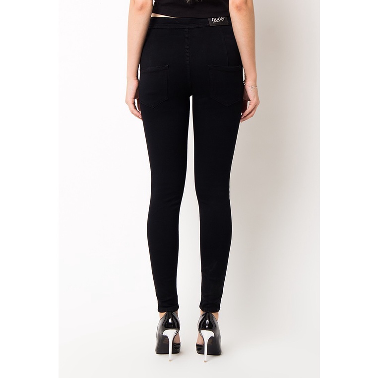 Celana HW Button Up Highwaist Jeans Wanita 27-42 Kancing Depan Model Skinny Polos Hitam