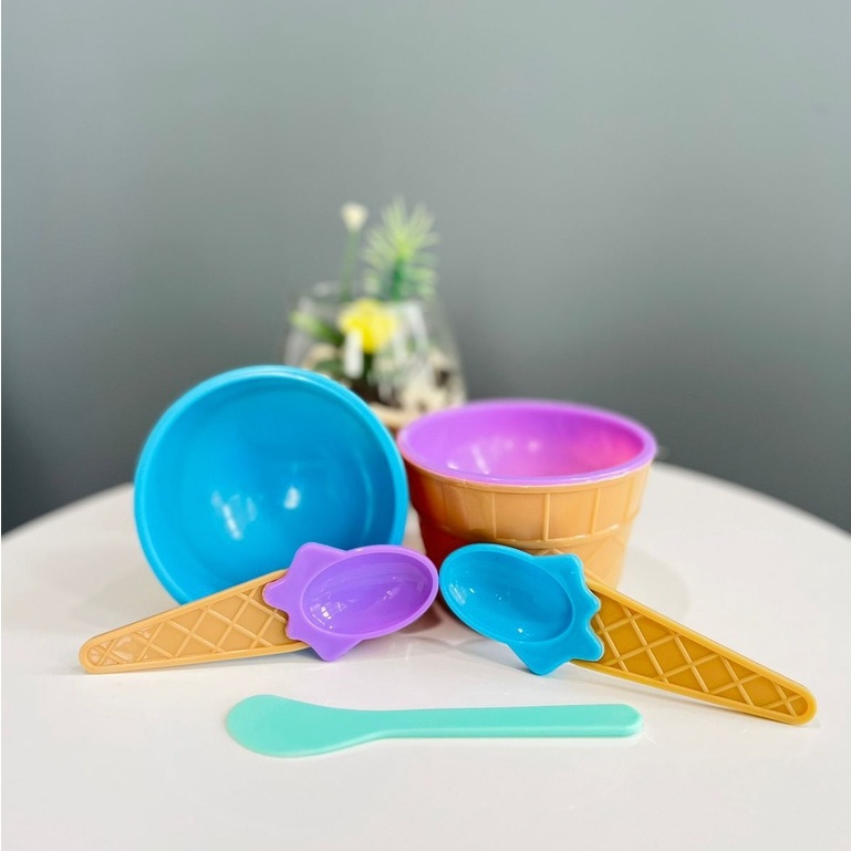 Spatula Set Ice Cream Bowl Colorfull Lucu Import - AERA Mangkok Masker