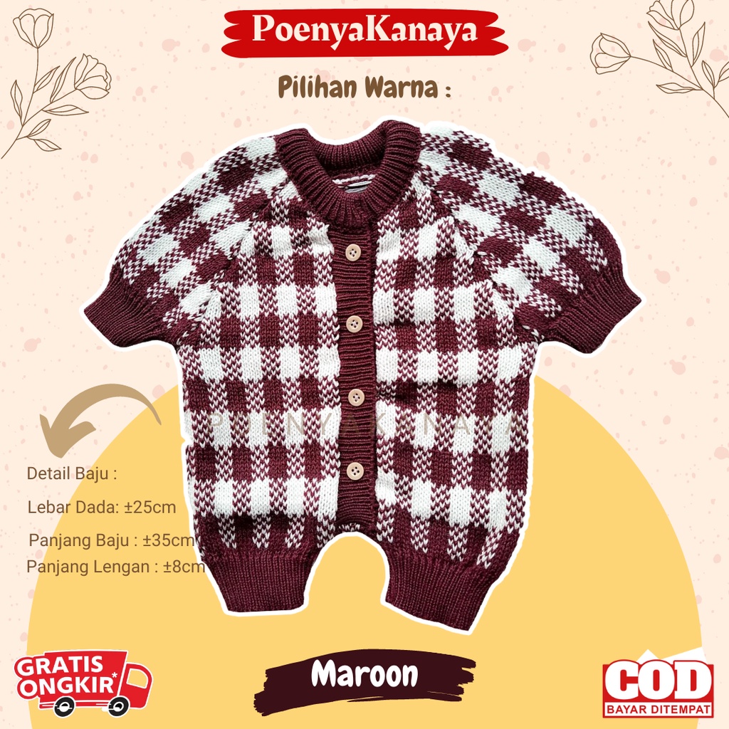 Sleepsuit Rajut Bayi Pendek Motif Kotak 0-6 Bulan KD09
