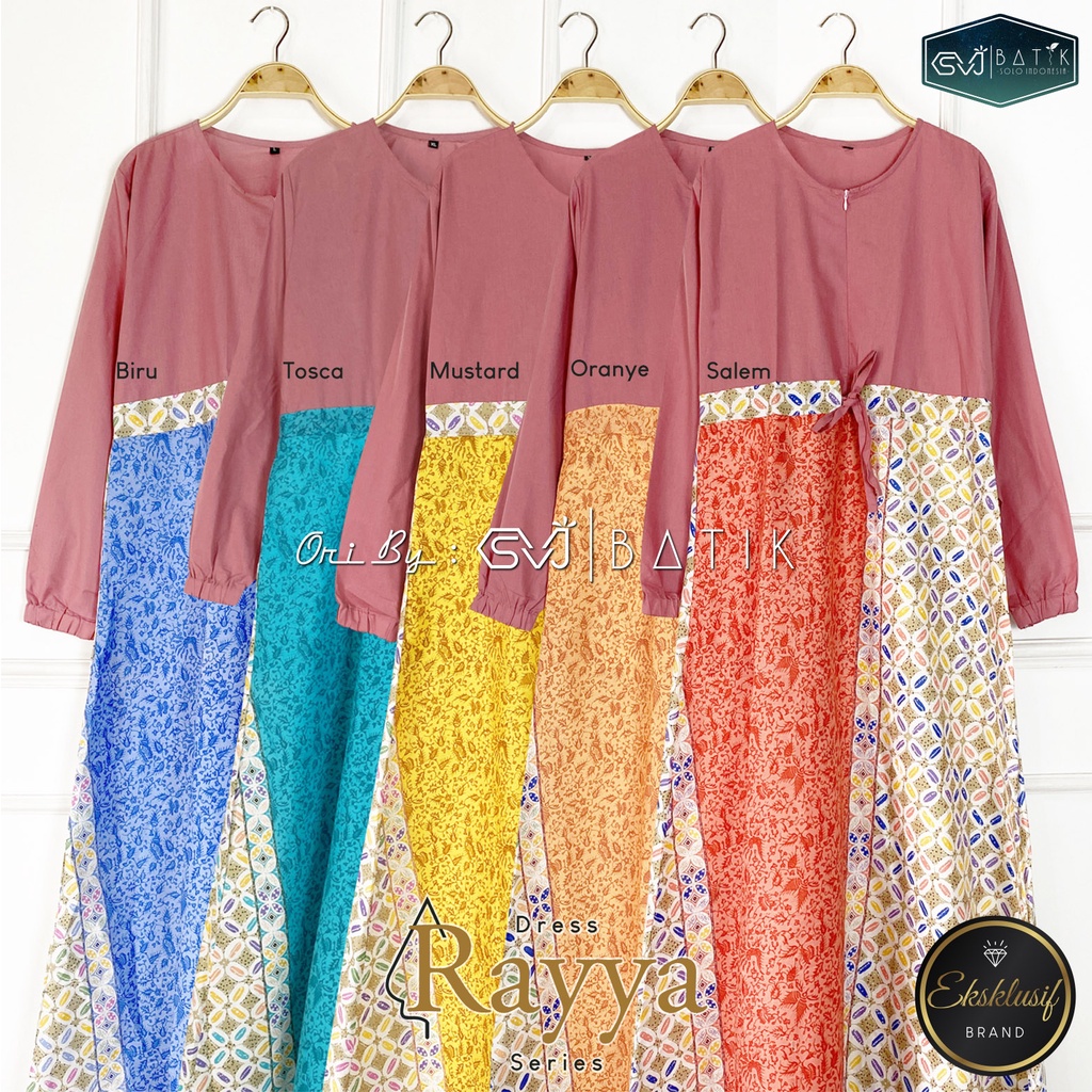 Batik wanita terbaru modern kekinian dress maxi lengan panjang polos kombinasi baju korean remaja de