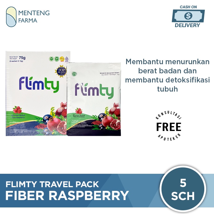 Flimty Fiber Raspberry Travel Pack 5 Sachet - Pelangsing Diet Detox