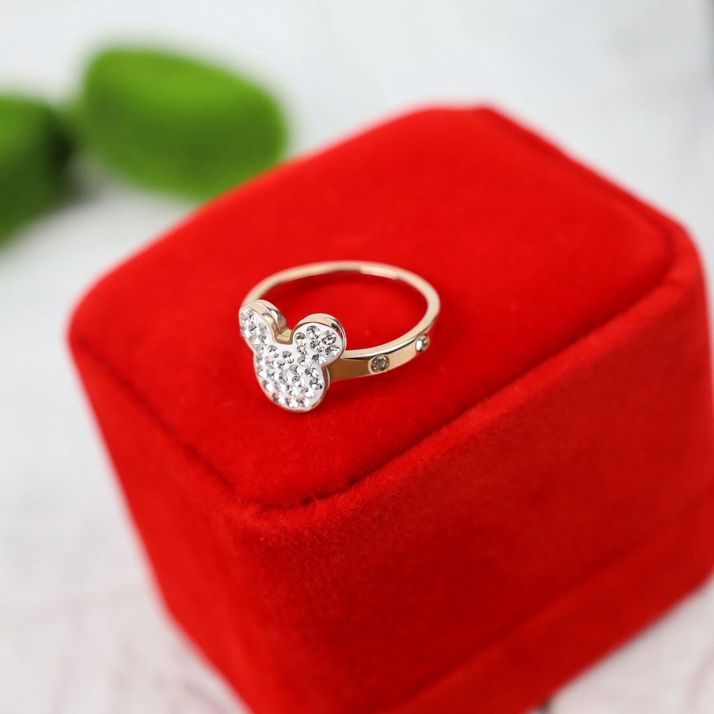 Cincin mickey zircon putih Titanium Stainless Steel 316L anti karat harga grosir bisa bayar di tempat