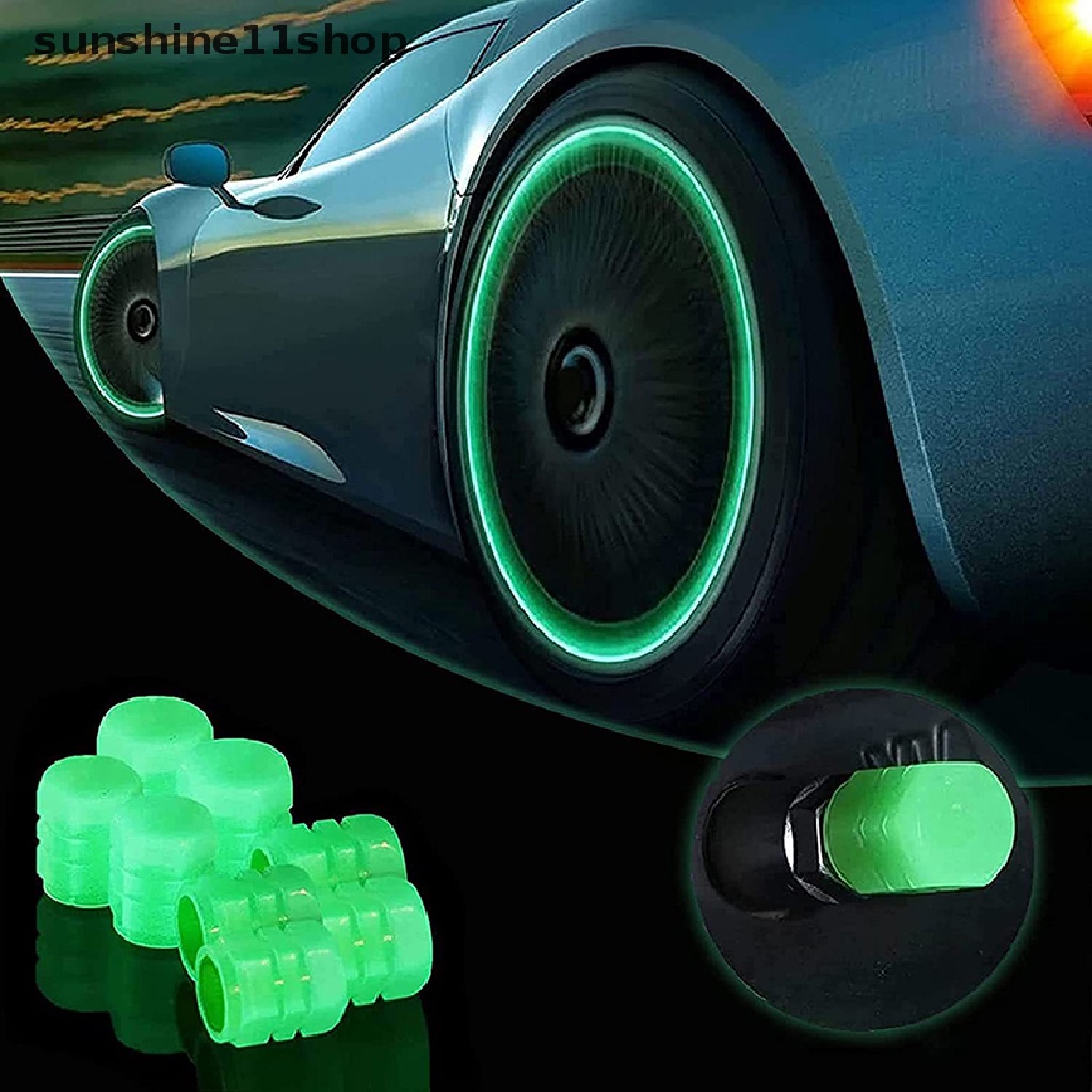 Sho 4pcs Tutup Klep Luminous Mobil Motor Sepeda Ban Luminous Valve Stem Caps Dekor N