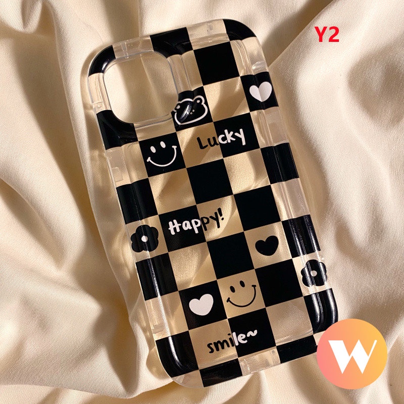 IPHONE Cute Smiley Bear Soft Tpu Case Kompatibel Untuk Iphone11 7Plus 13 11 12 14 Pro Max XR X XS Max6 7 8 6s Plus SE 2020 Pasangan Papan Catur Cinta Hati Airbag Shockproof Cover