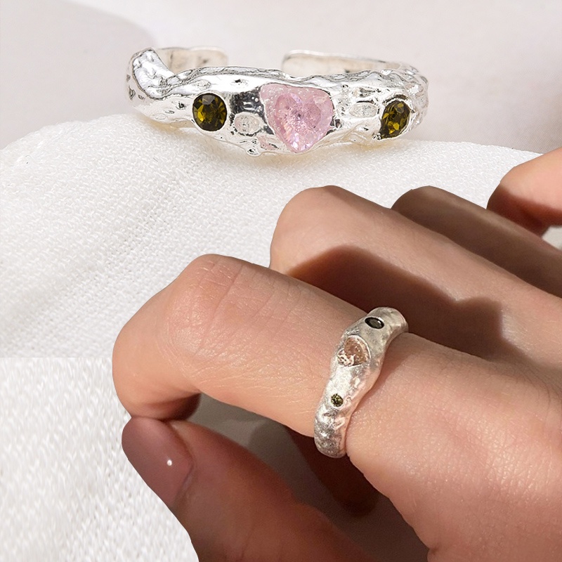 Y2k Pink Zirkon Jantung Cincin Untuk Wanita/Tidak Teratur Trendi Cinta Batu Jari Cincin Estetik Pertunangan Kristal Perhiasan