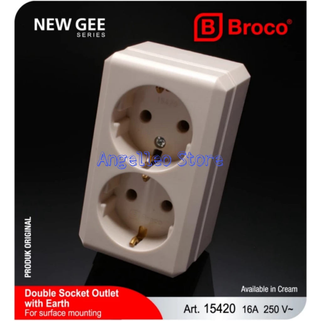 Stop Kontak OB 2Lubang~Stop Kontak OutBow Broco~2 Lubang~Broco~SEGI~15420~Cream~SNI
