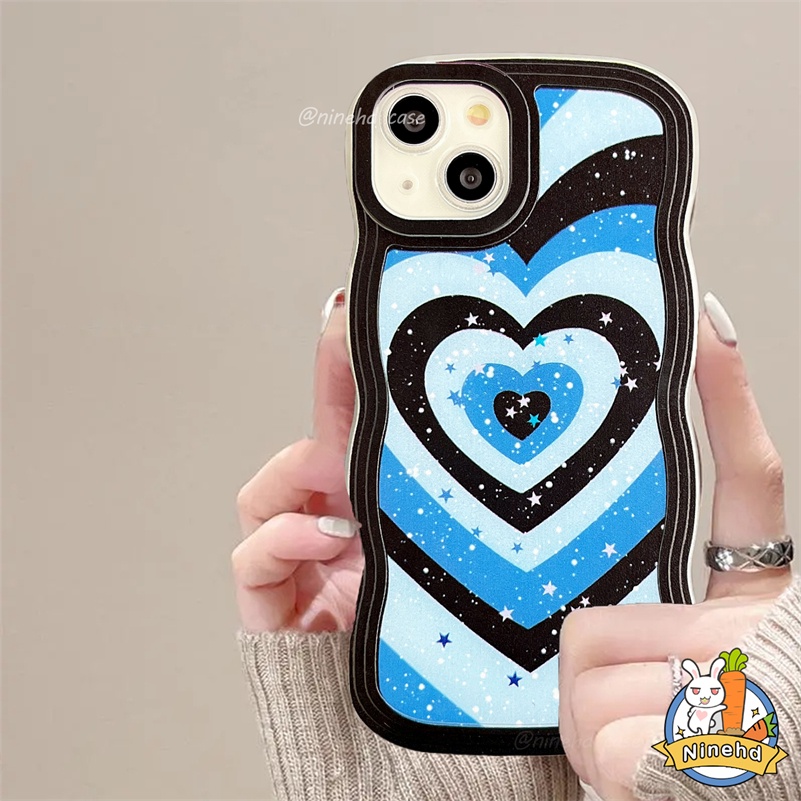 IPHONE Casing Kompatibel Untuk Iphone14 13 12 11 Pro Max X Xr Xs Max8 7 6 6s Plus SE 2020 Bling Bintang Gradien Biru Cinta Hati Casing Ponsel Shockproof Lembut Bergelombang Tepi Case Cover Pelindung