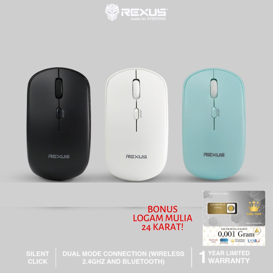 Rexus QB-100 Mouse Dual Mode Wireless dan Bluetooth Office Silent Click