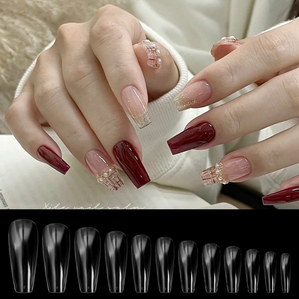 Transparan Ultra-Tipis Art Nail Sheets/Full Set Ujung Kuku Kuku Palsu UV Gel Polishing Manicure Tools