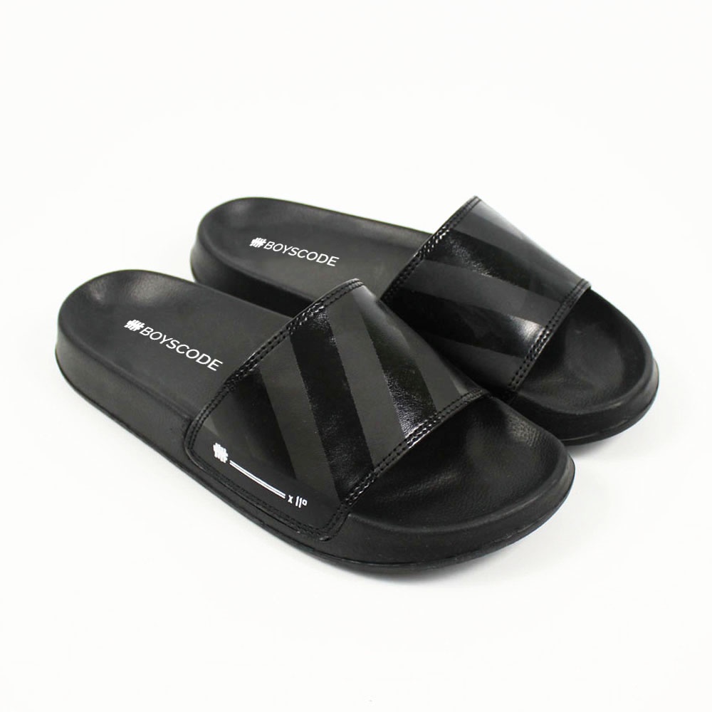 Sendal Slop Pria Wanita BOYSCODE Zebra Hitam Fullblack / Slide Pria / Slip On Pria / Sendal Cowok / Sendal Cewek