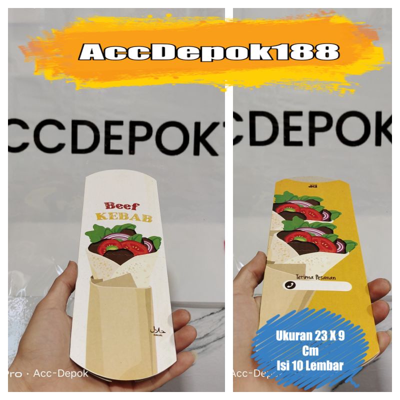 PILLOW BOX / KEMASAAN KEBAB / DUS KEBAB MOTIF ISI 10 PSC UKURAN 23 X 9 CM