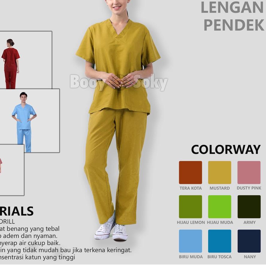 Bisa Cod - BAJU JAGA PERAWAT OK MEDIS LENGAN PENDEK WANITA PRIA SERAGAM OKA SCRUB MEDICAL AMERICAN D