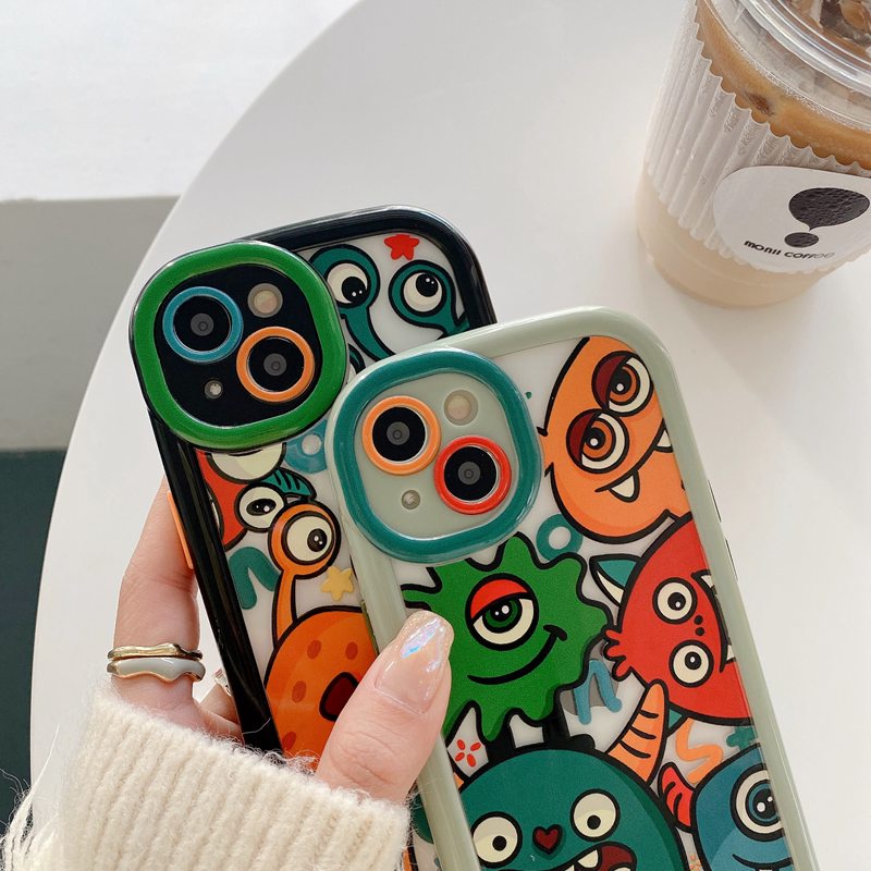 1pc Monster Alien Puff Case IPhone 11 12 13 14 Pro Max Soft Phone Case Lucu Monster University Hitam