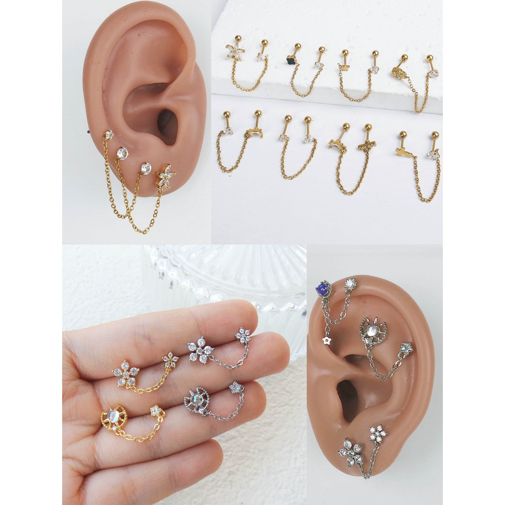 1685 / 1686 -  (HARGA 1 BIJI) ANTING PIERCING KARAKTER TINDIKAN HELIX TRAGUS - STAINLESS STEEL