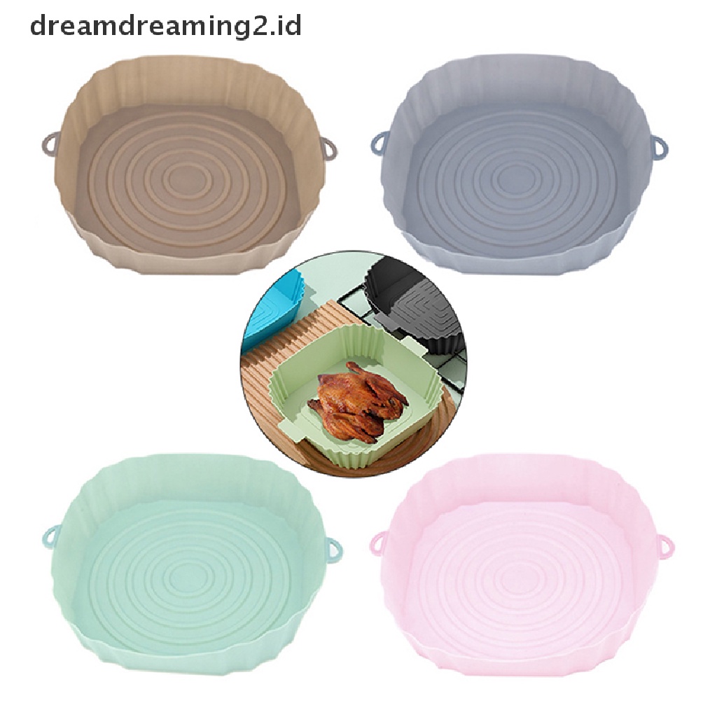 (dream) 21 cm Air Fryers Oven Baking Tray Fried Chicken Basket Mat AirFryer Silikon Pot Bulat Replacemen Grill Pan Aksesoris.