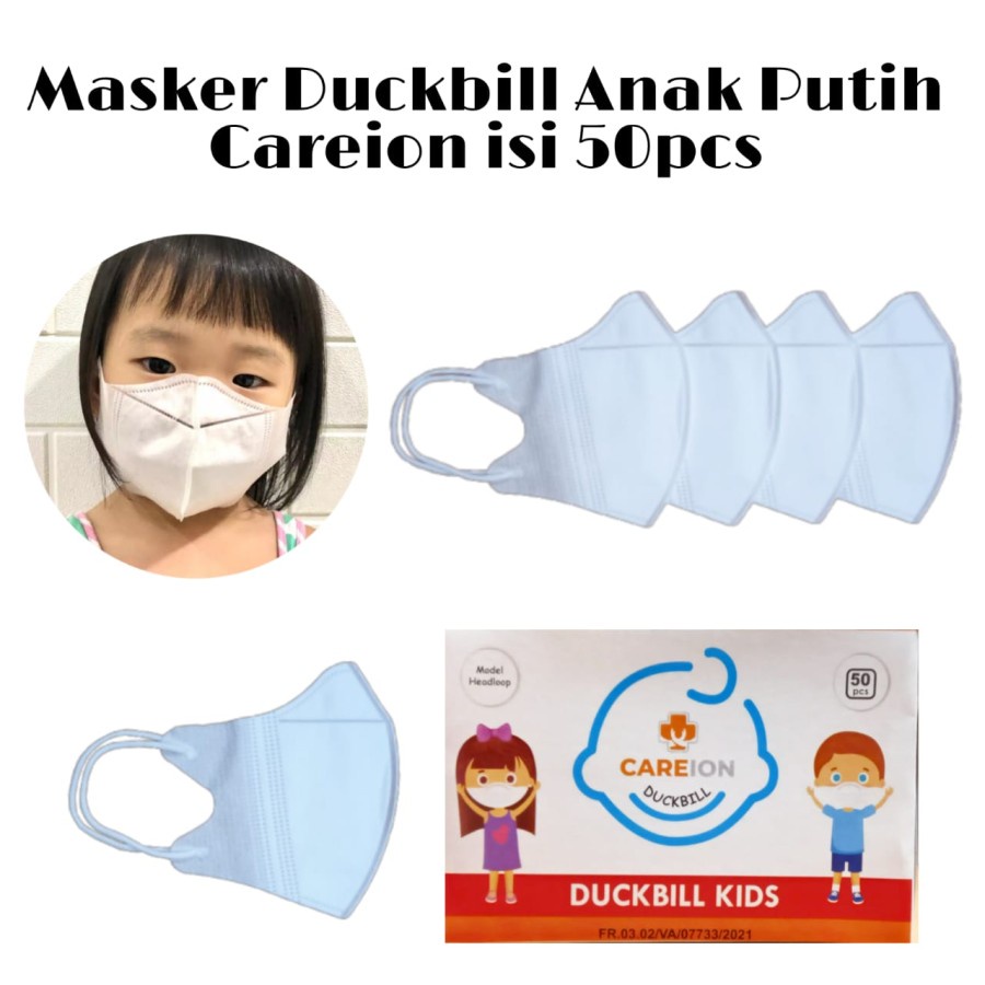 MASKER DUCKBILL ANAK PUTIH POLOS CAREION MASKER DUCKBILL KIDS ISI 50