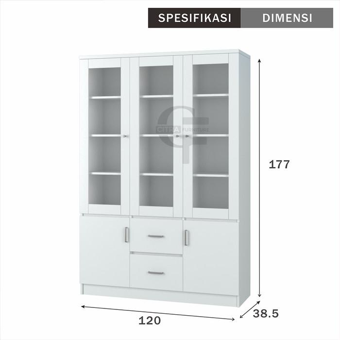 Lemari Pajangan Hias 3 Pintu Kaca Minimalis | Kabinet Serbaguna Buku 023