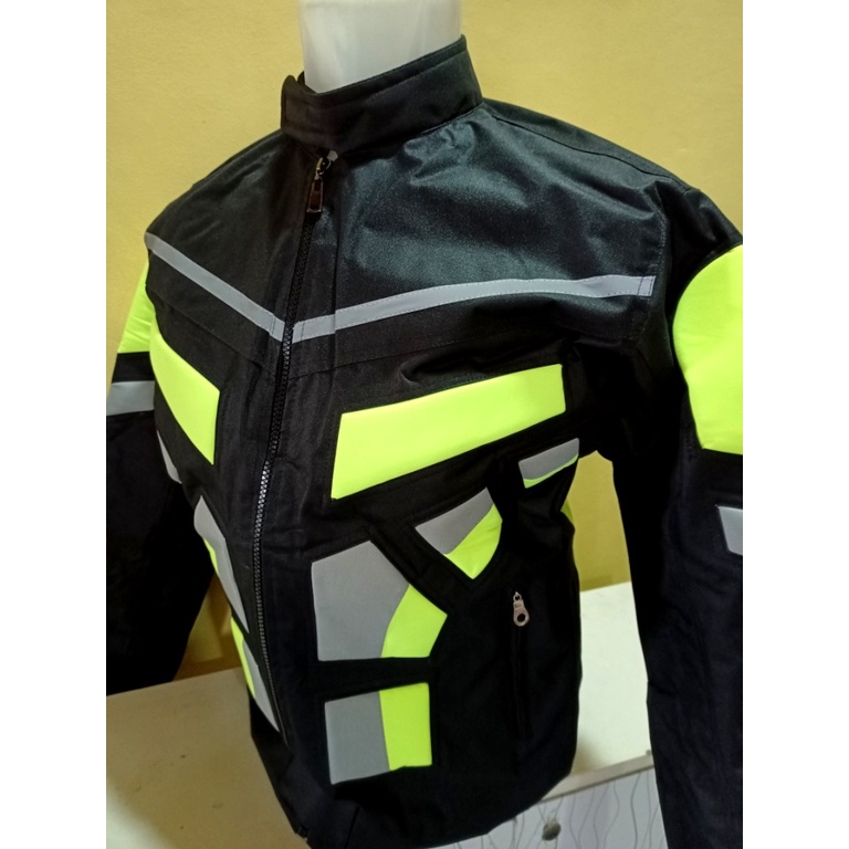 Jaket Motor Terbaru Tebal Polos Pria Touring Jaket Biker Hijau Stabilo Waterproof model baru Keren a