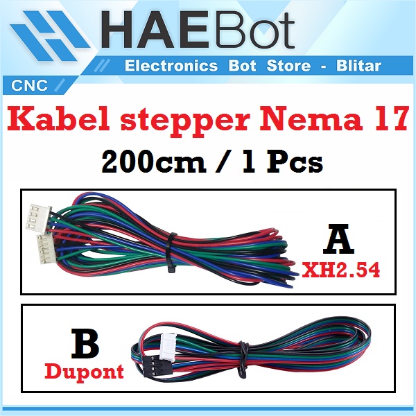 [HAEBOT] Kabel Stepper Nema 17 Motor Cable 200cm XH2.54 Dupont 4 pin ke 6 Pin 26 AWG CNC 3D Printer Konektor Socket Bipolar 4 Kabel Terminal DIY Mesin Arduino A4988