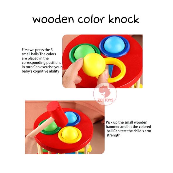 Zoetoys Wooden Color Knock | Knock Ball Ladder Mainan Sensori Menara Pukul Bola Palu | Mainan Edukasi Anak