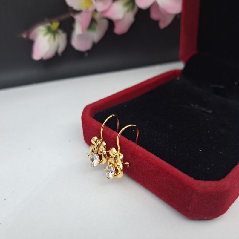 Anting Jepit wanita permata satu yaxiya lapis emas anti karat korea COD