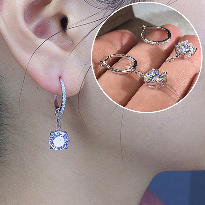 Anting Menjuntai Wanita Bergaya Sederhana Dengan Rantai Cubic Zirconia Bulat Terkait Halus Pengantin Pernikahan Perhiasan Trendi