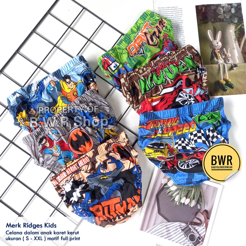 [ 3pc ] CD Ridges Kids / Celana Dalam Anak Karakter Superhero Boy's Brief Karet Kerut | Bwr