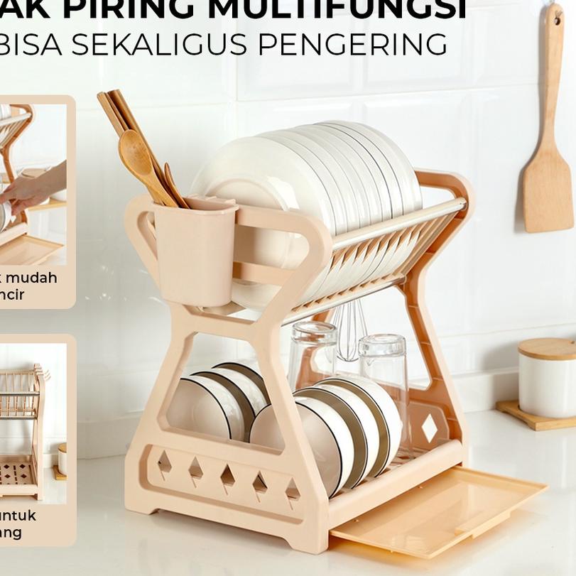 ♥ Masterhome Rak Piring Plastik 2 Susun Serbaguna Tempat Sendok Gantung ✲