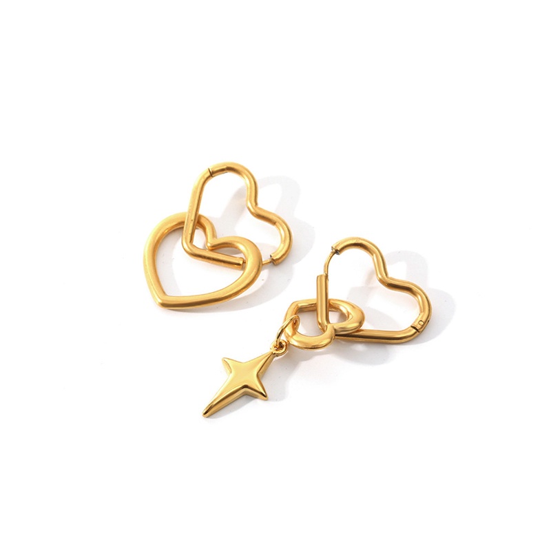 Kreatif Peach Hati Salib Wanita Stainless Steel Menjuntai Anting 18K Emas Asli Berlapis Tahan Air Dan Anti Luntur Perhiasan