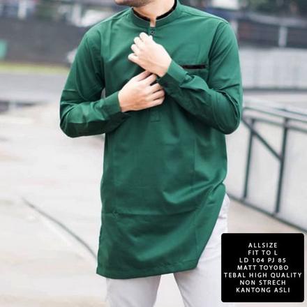 Baju Muslim Pria Anwa Hijau Botol/Baju Koko Pria