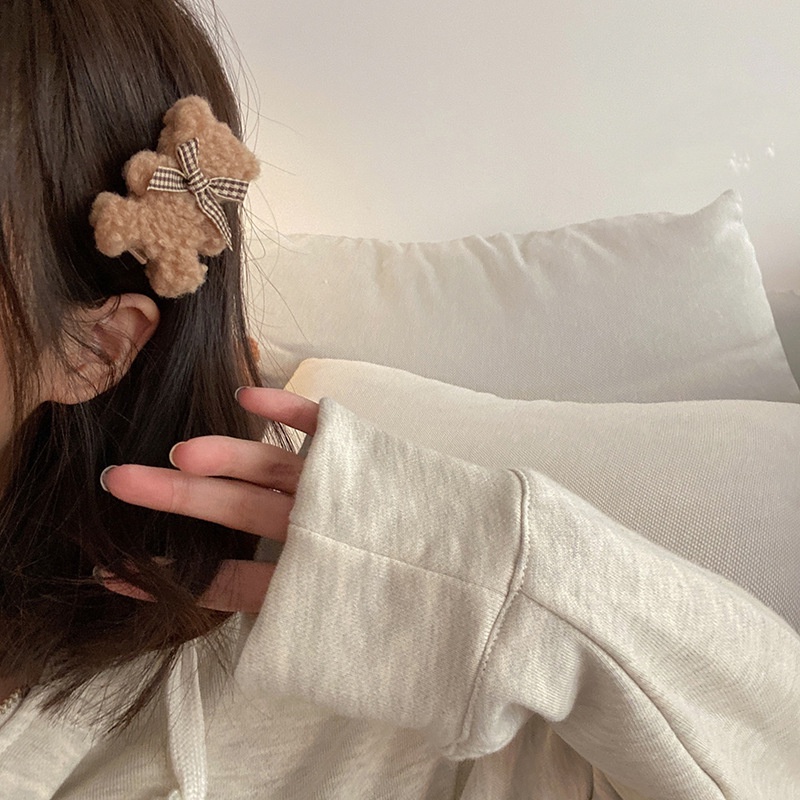 Jepit Rambut Beruang Bear Jepitan Bear Hair Pin Wanita Anak anak Lucu Motif Bulu Besar Jumbo Korea Fashion