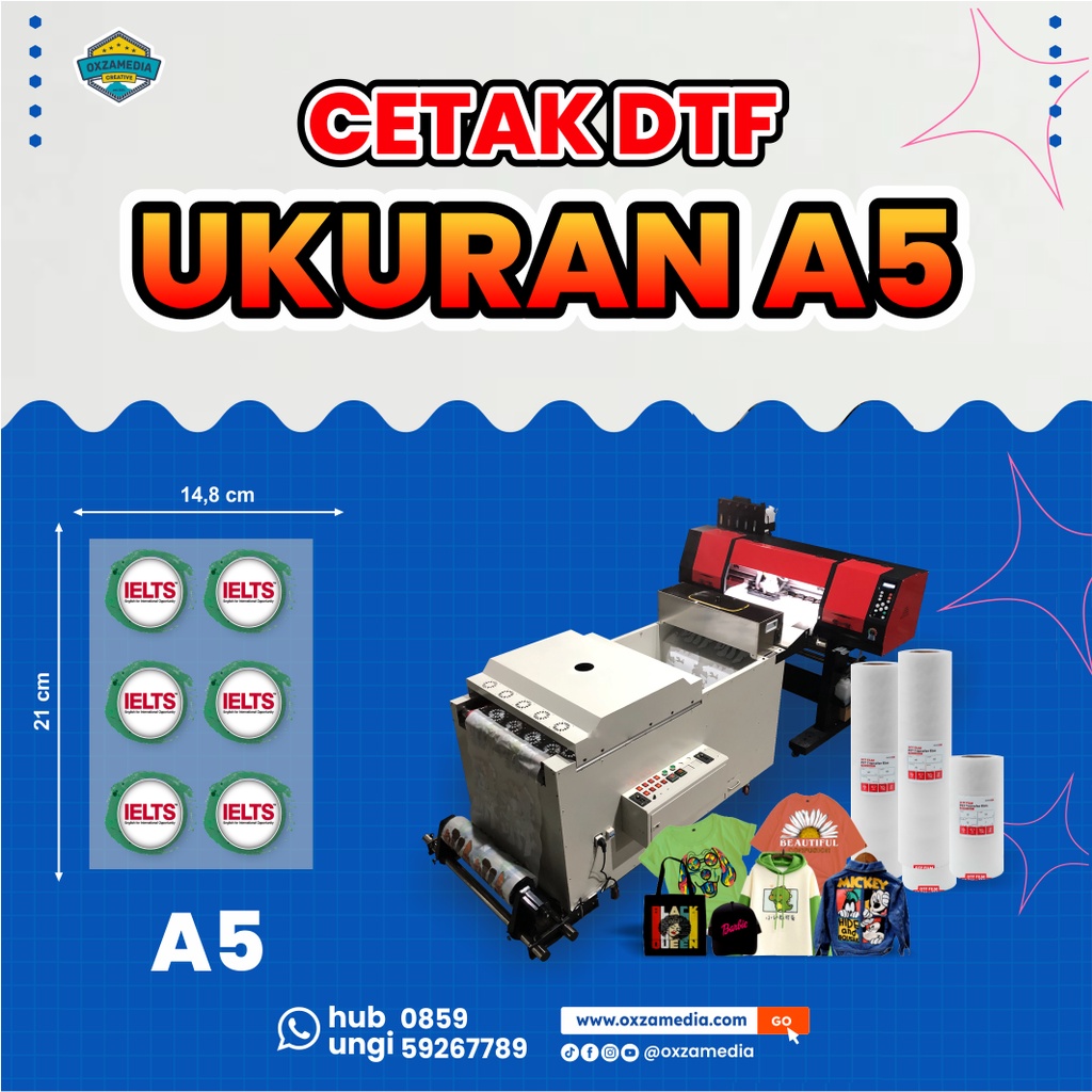 

CETAK / PRINT DTF SIAP PRESS - UKURAN A5 (15x21cm) - HASIL CETAK TAJAM